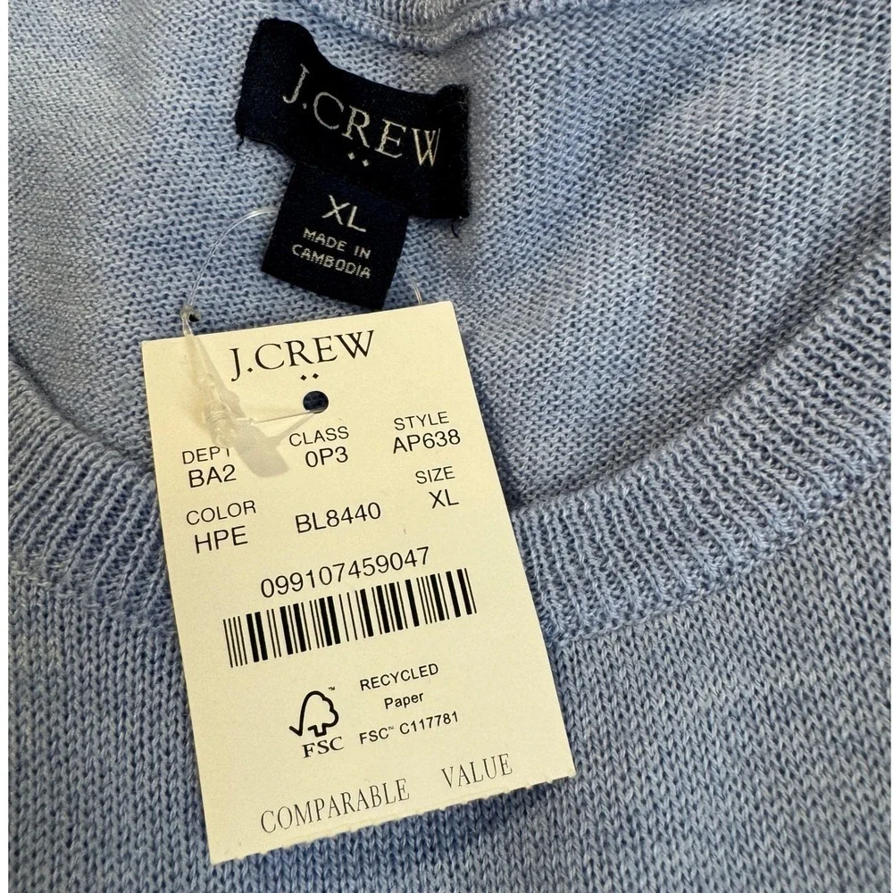 J. Crew Merino Wool Blend Sweater Men's XL Blue Crewneck Lightweight NWT‎ Preppy